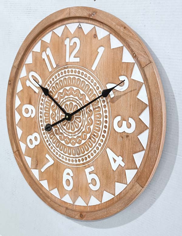 All MDF Style Wall Clock Wood color Carving White Design Decoration 