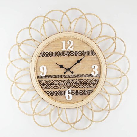 Modern Popular Decorated Wooden Rattan Style Wall Clock